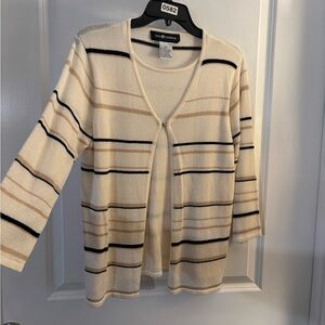Sag Harbor Women's Cream Striped Sweater set Sz Small